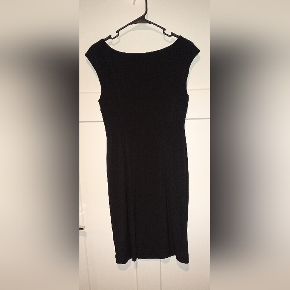 Connected Apparel Lisa Metal Detail Bar Black Faux Wrap Rouch Dress Size 10 - Picture 6 of 11